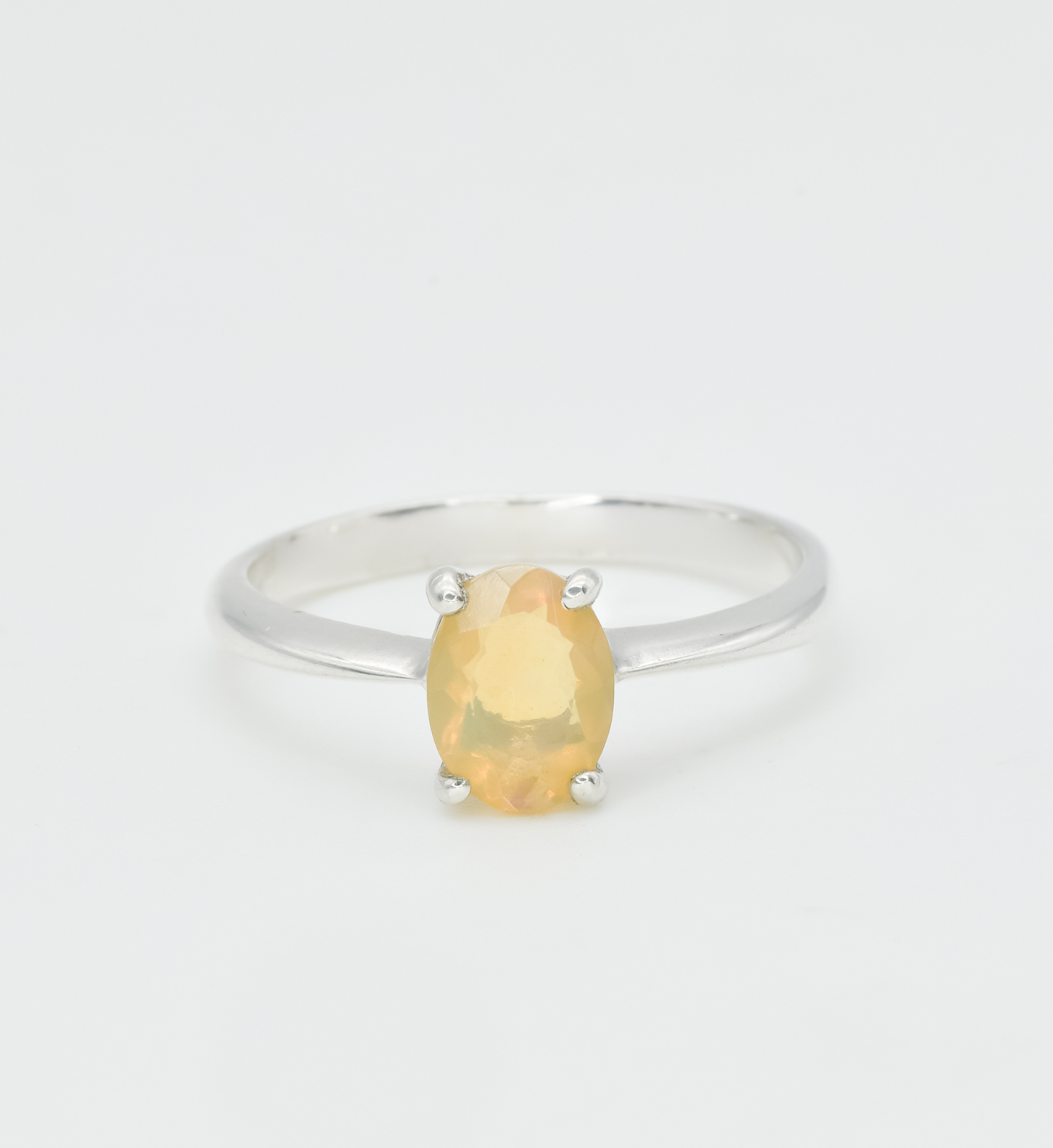 Solitaire Opal Ring, Opal Wedding Band, October Birthstone Ring front view