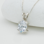 Oval Diamond Necklace set in solid 925 sterling silver, April birthstone in prong setting and stunning color. Diamond pendant ideal for casual and formal occasions. CZ Diamond symbolizes eternal love, purity, and inner strength. For strength, clarity, abundance