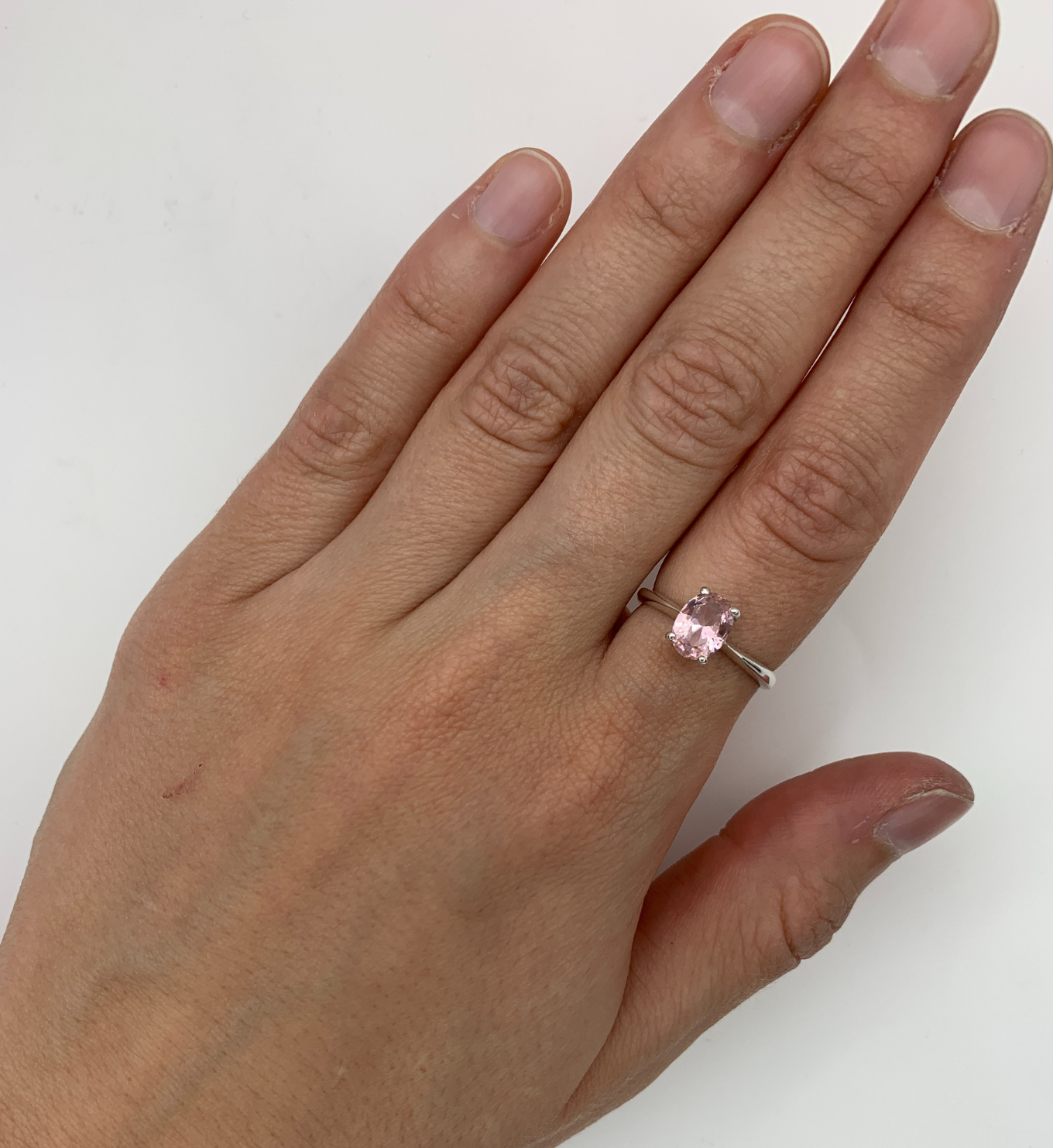 Silver Morganite Ring, Oval Morganite Ring, Pink Stone Ring
