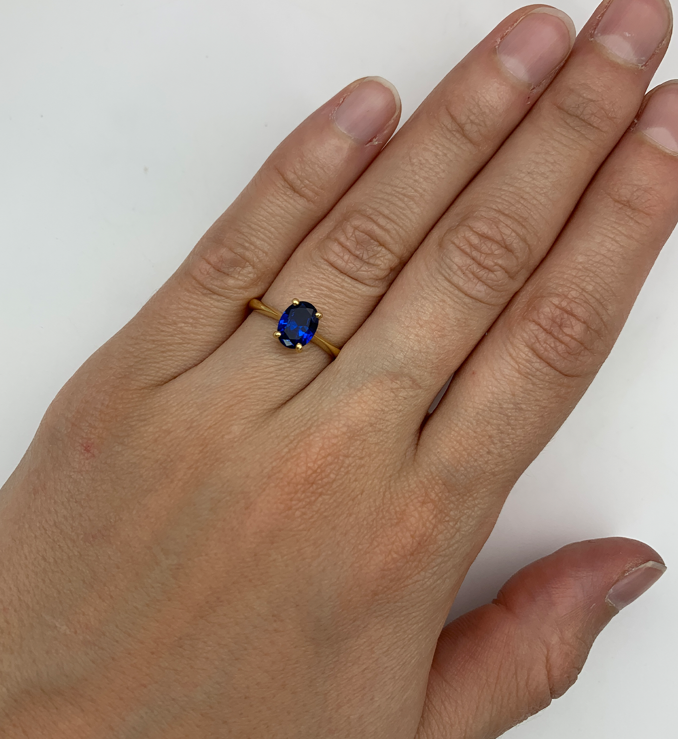 Solitaire Sapphire Oval Ring set in 18k Gold Vermeil over Solid Sterling Silver, ideal gift for her