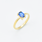 Baguette Cut Sapphire Gold Ring, ideal for September birthstone ring gift