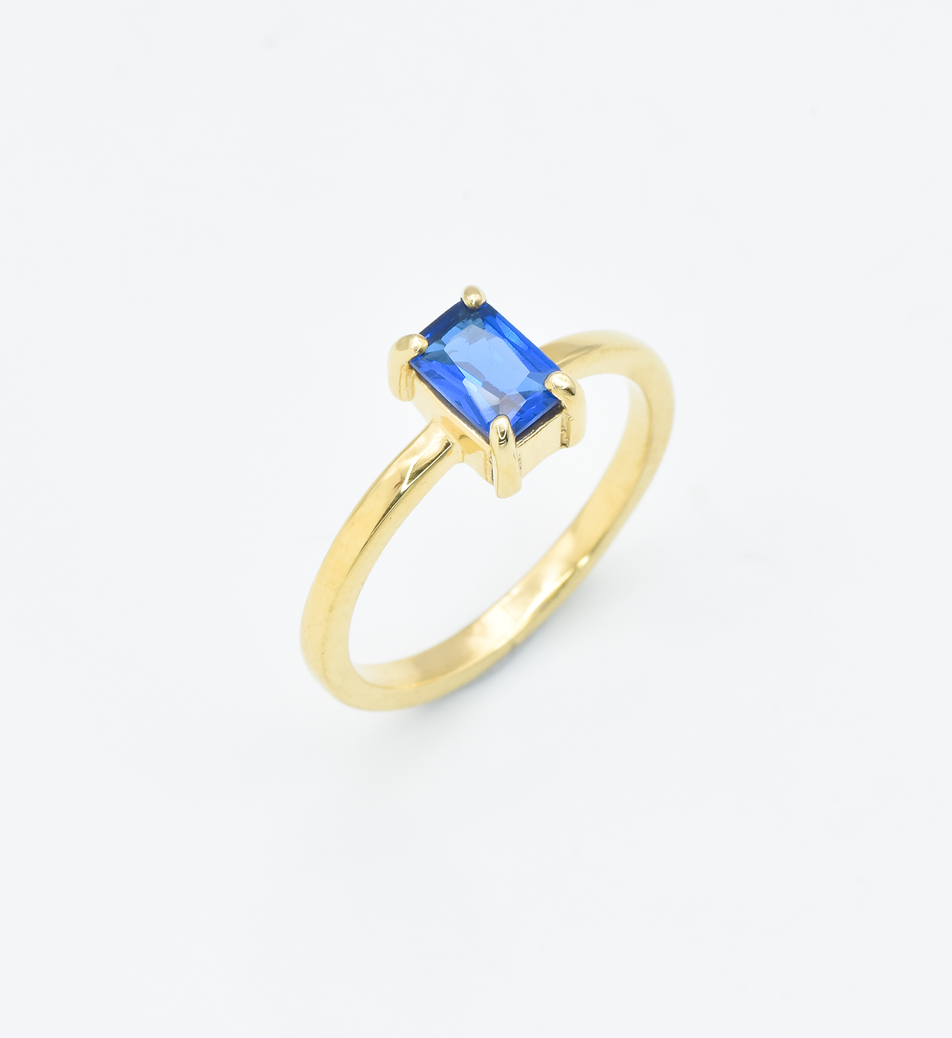 Baguette Cut Sapphire Gold Ring, ideal for September birthstone ring gift