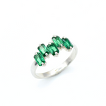 Baguette Emerald Ring, Silver Emerald Ring Angled View