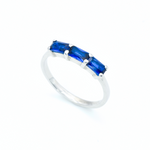Trilogy Sapphire Ring, Horizontal Sapphire Band, Baguette Silver Ring Angled View