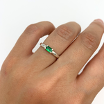 Baguette Emerald Ring, Dainty Emerald Band, May Birthstone Ring worn on ring finger