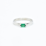 Baguette Emerald Ring, Dainty Emerald Band, May Birthstone Ring front view