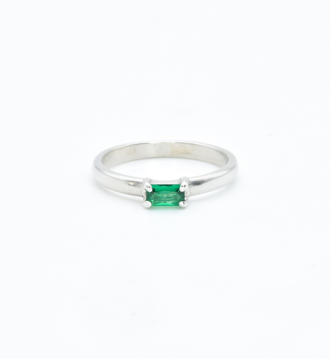 Baguette Emerald Ring, Dainty Emerald Band, May Birthstone Ring front view