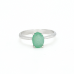 Emerald Solitaire Ring, Silver Emerald Ring, May Birthstone Ring front view