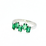 Baguette Emerald Ring, Green Stone Ring, Silver Emerald Ring