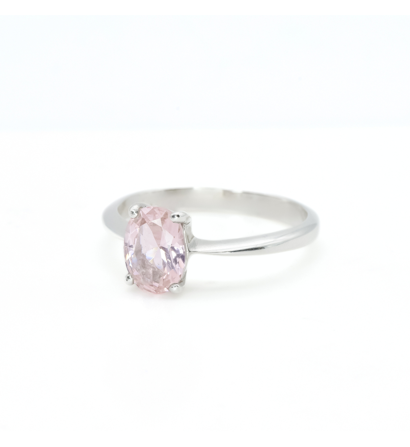 Silver Morganite Ring, Oval Morganite Ring, Pink Stone Ring in side setting