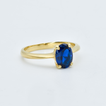 Solitaire Sapphire Oval Ring set in 18k Gold Vermeil over Solid Sterling Silver, ideal gift for her