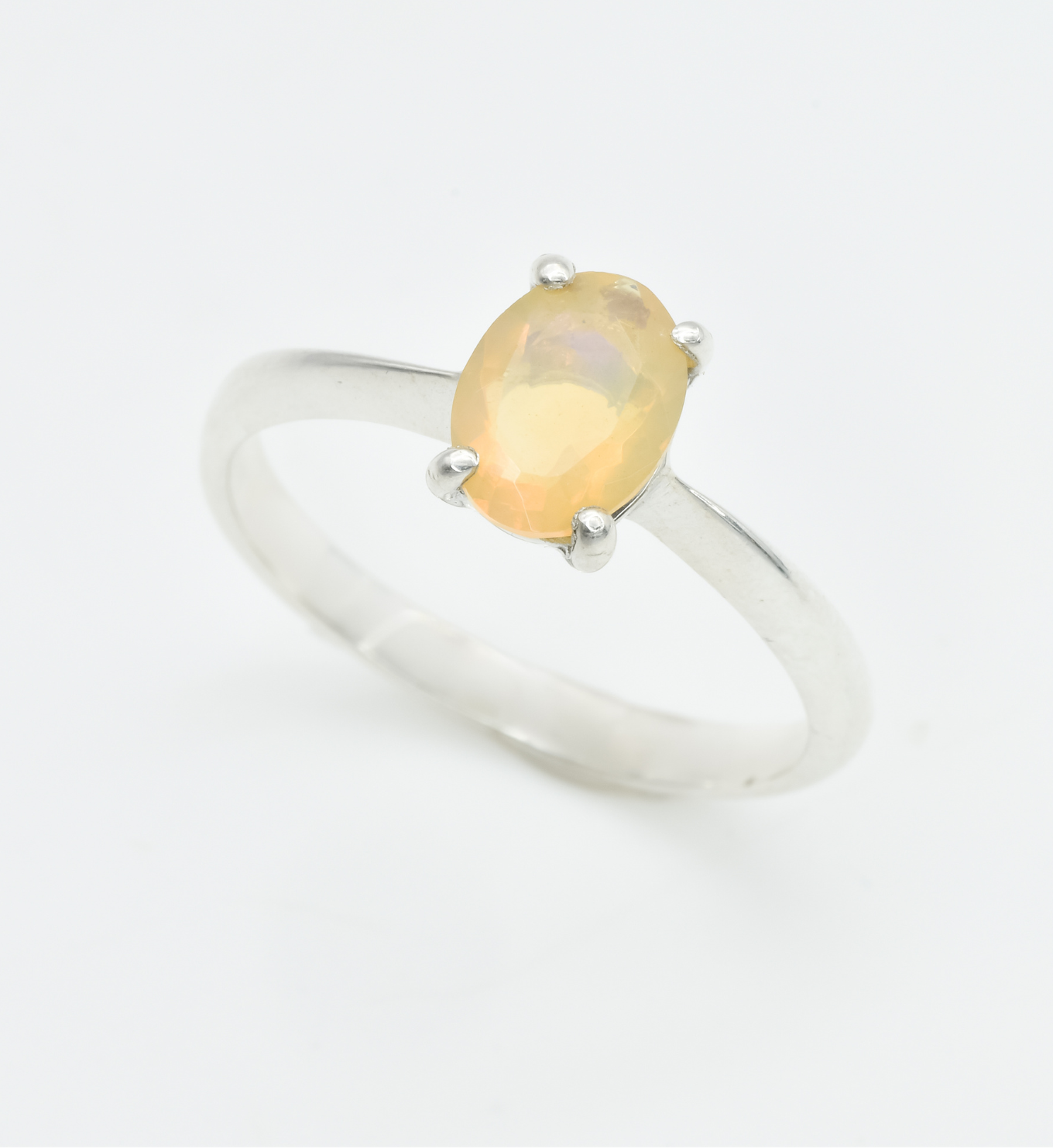 Solitaire Opal Ring, Opal Wedding Band, October Birthstone Ring