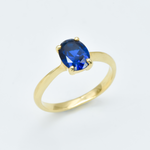 Solitaire Sapphire Oval Ring set in 18k Gold Vermeil over Solid Sterling Silver, ideal gift for her