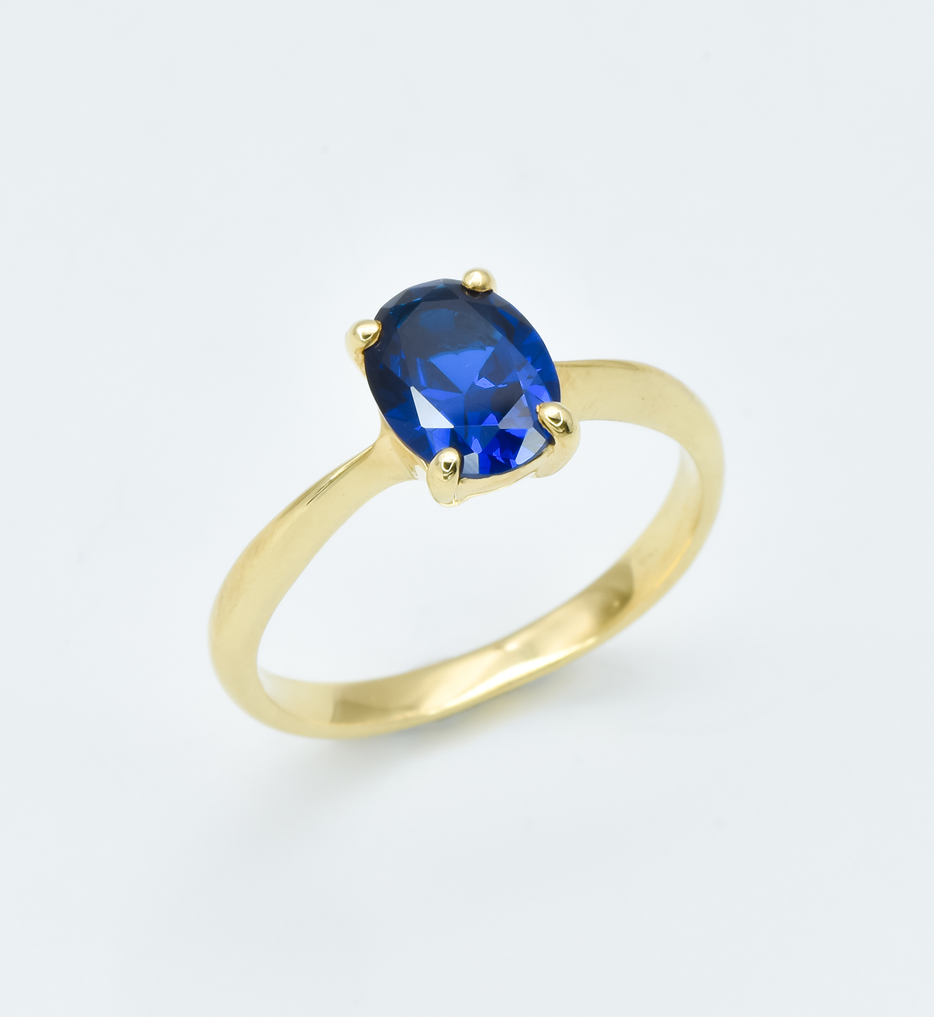 Solitaire Sapphire Oval Ring set in 18k Gold Vermeil over Solid Sterling Silver, ideal gift for her