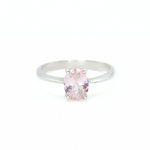 Front view of Silver Morganite Ring, Oval Morganite Ring, Pink Stone Ring