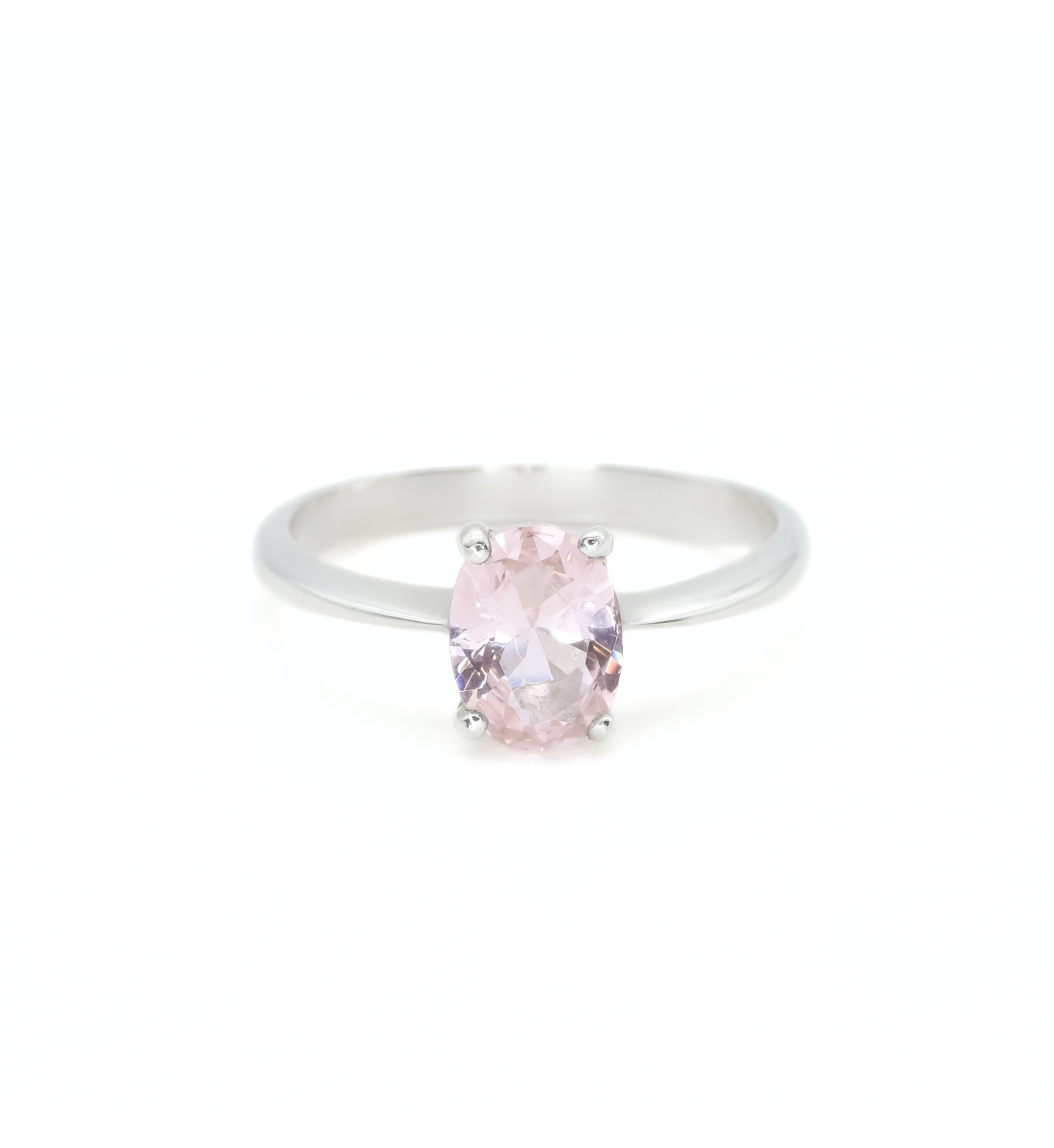 Front view of Silver Morganite Ring, Oval Morganite Ring, Pink Stone Ring