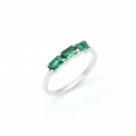 Baguette Emerald Ring set in Solid 925 Sterling Silver, three-stone dainty baguette ring