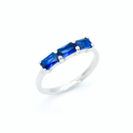 Trilogy Sapphire Ring, Horizontal Sapphire Band, Baguette Silver Ring